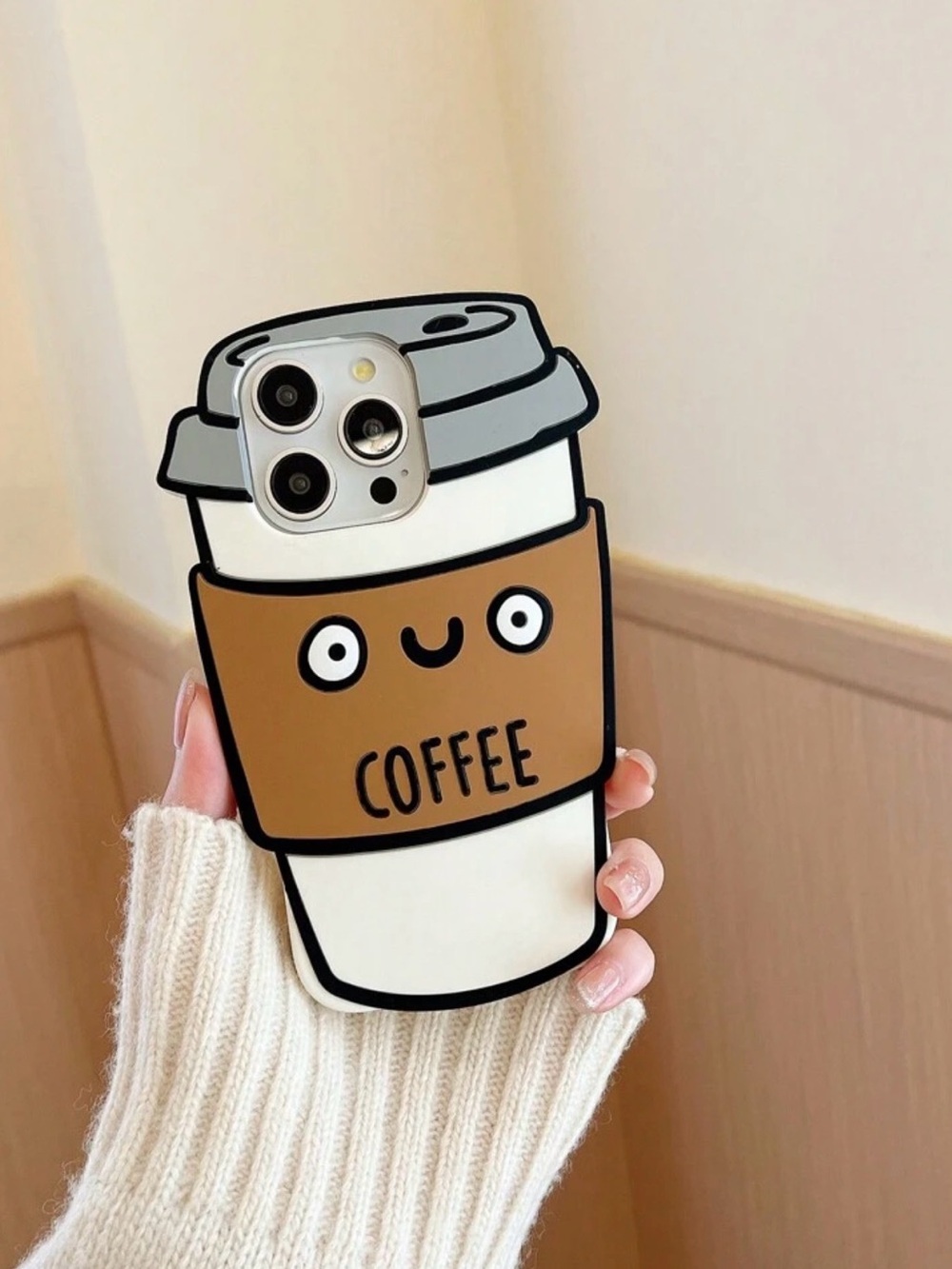 SHEIN Cute Coffee Cup Phone Case - Brown, White & Gray